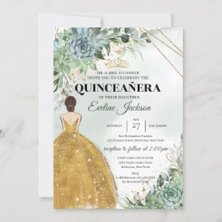 Succulage foliage gold Princess Dress Quinceanera Einladung