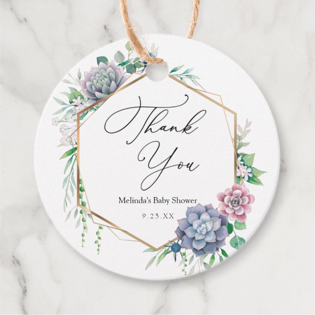 Succuled Gold Frame Vielen Dank Geschenkanhänger (Vorderseite)