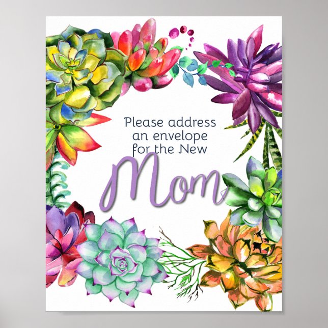 Succulent Address a Envelope Sign | Babydusche Poster (Vorne)