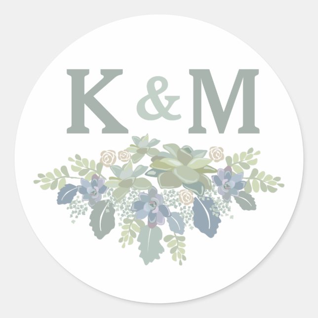 Succulent Bouquet Floral Wedding Initials Sticker (Vorderseite)