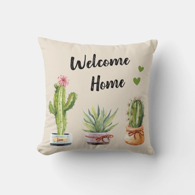 Succulent Cacti Green Cactus Gardener Welcome Zuha Kissen (Vorderseite)