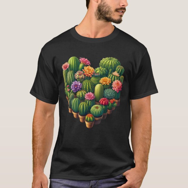 Succulent Cactus Heart Gardener Pflanze Garden T-Shirt (Vorderseite)
