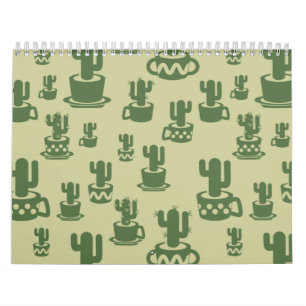 Succulent cactus silhouette in cups and pots kalender