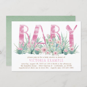 Succulent Cactus Watercolor Baby Girl Dusche Einladung