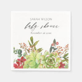 Succulent Desert Cactus Red Floral Baby Shower Serviette