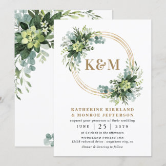 Succulent Eucalyptus Elegant Boho Greenerity Weddi Einladung