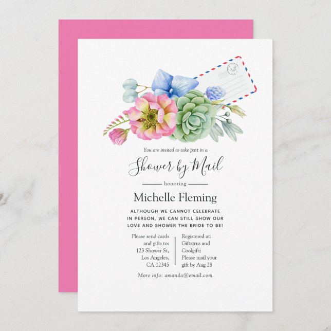 Succulent floral Bridal oder Baby Show by Mail Einladung (Vorne/Hinten)