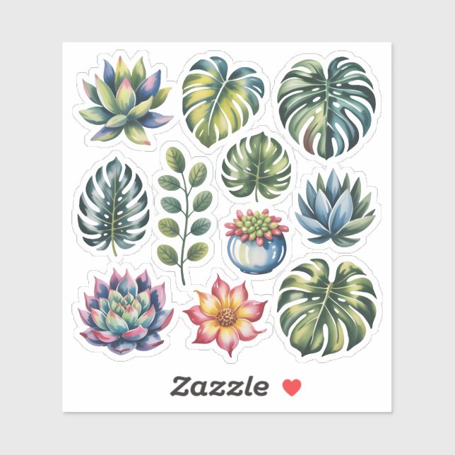 Succulent Garden Watercolor Aufkleber (Blatt)