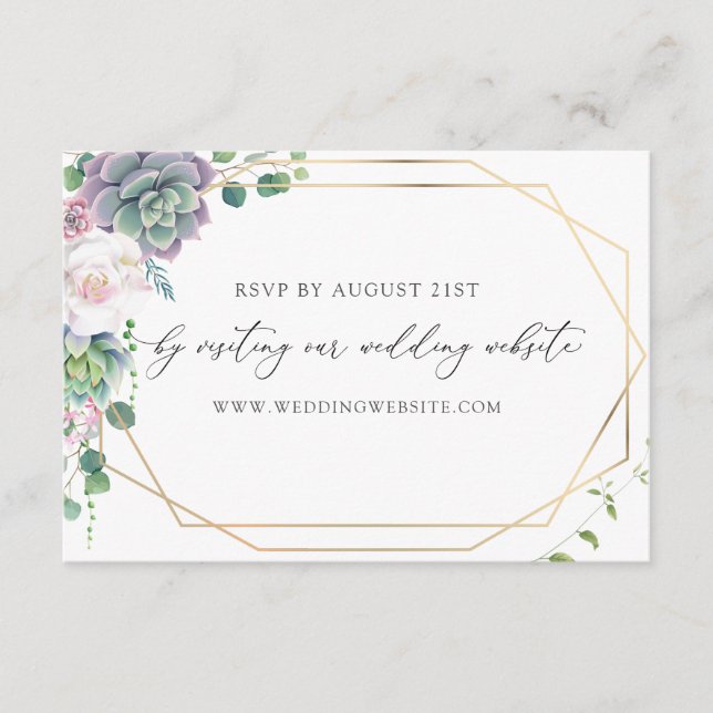 Succulent Gold Frame Wedding RSVP Online Begleitkarte (Vorderseite)