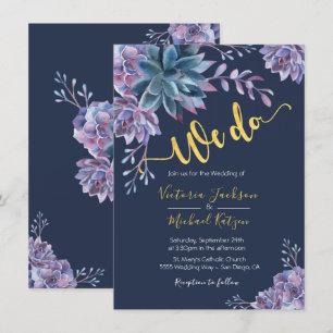 Succulent Gold Navy Watercolor Einladungen für Hoc