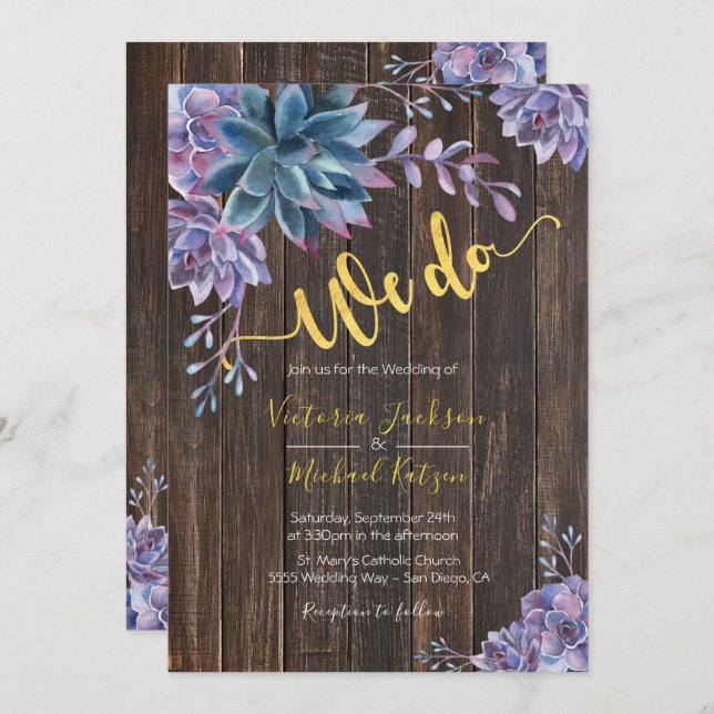 Succulent Gold Rustic Wedding Einladungen (Vorne/Hinten)