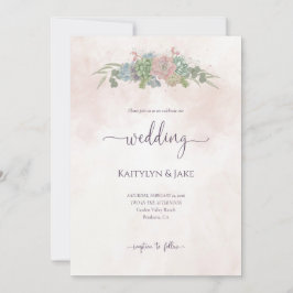 Succulent Green and Blush Wedding Invitation Einladung