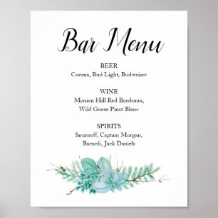 Succulent Greenerity Wedding Bar Menu Drink Zeiche Poster