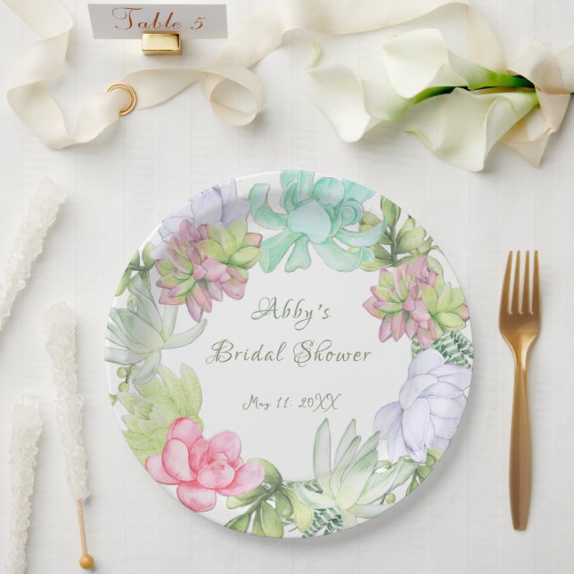 Succulent Greenerity Wreath Brautparty Pappteller (Hochzeit)