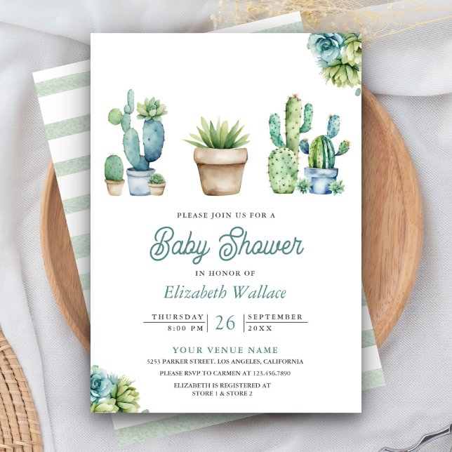 Succulent Greenery Cactus Pots Baby Shower Einladung (Von Creator hochgeladen)