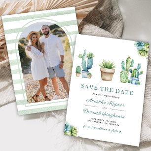 Succulent Greenery Cactus Pots Wood Foto Wedding Save The Date