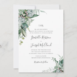 Succulent Greenery Dark Green Monogram Wedding Einladung