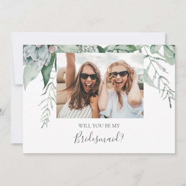 Succulent Greenery Foto Bridesmaid Vorschlag Card Einladung (Vorderseite)