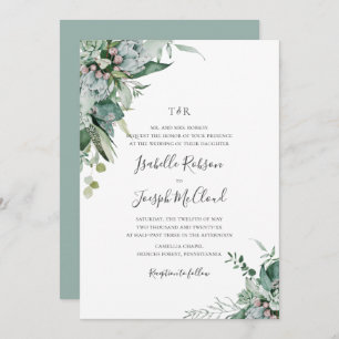 Succulent Greenery Sage Green Monogram Wedding Einladung