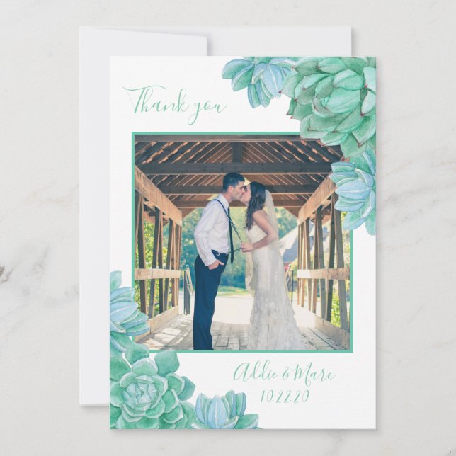 Succulent Hochzeit Foto danke + mit Notiz (Vorderseite)