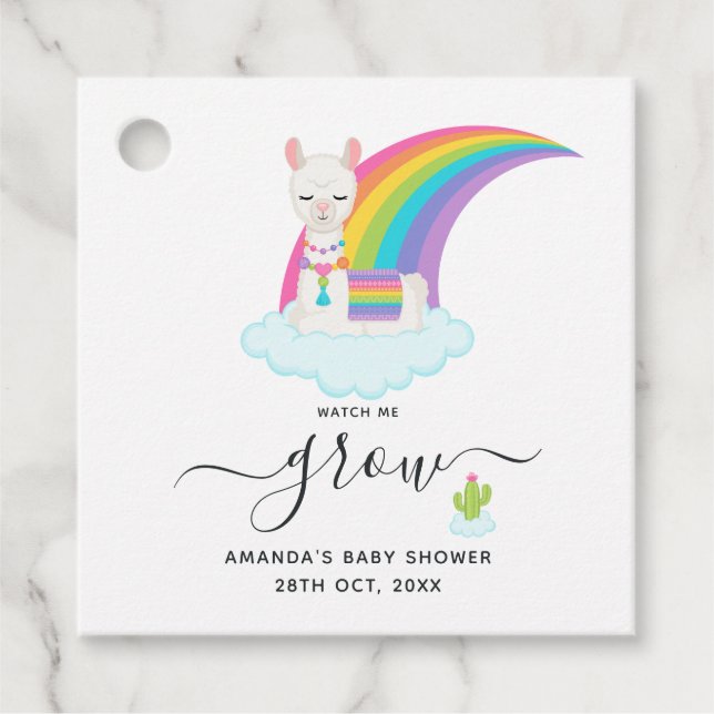 Succulent Llama Heaven Watch Me Grow Baby Dusche Geschenkanhänger (Vorderseite)