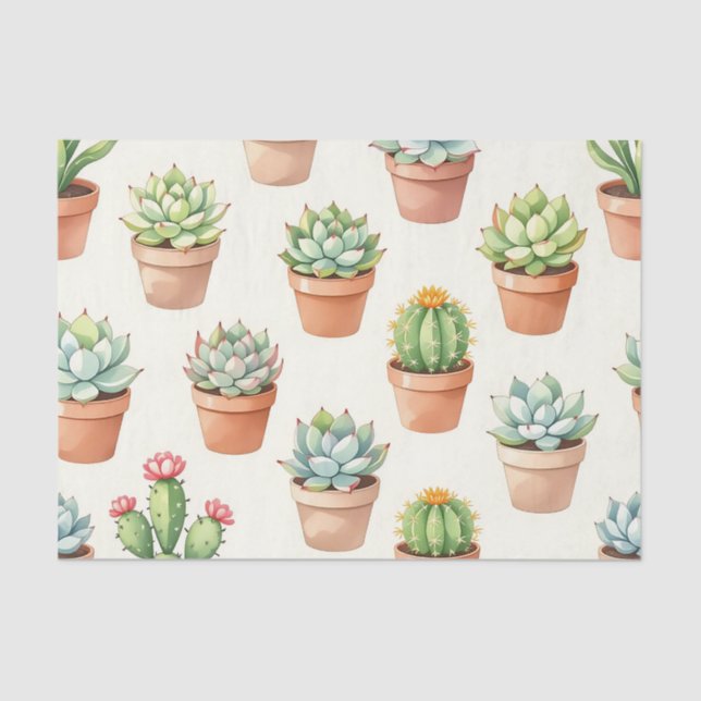 Succulent Plants Seamless Pattern Terracotta Pots Seidenpapier (Vorderseite)