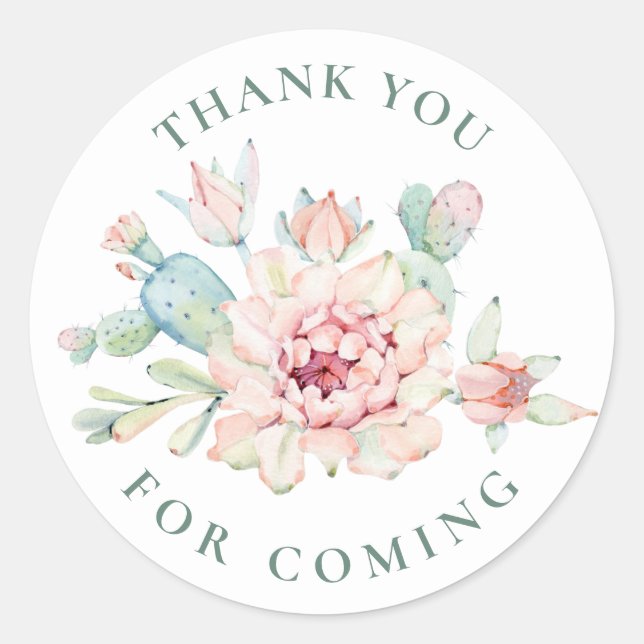 Succulent Thank You | Floral Cactus Baby Shower Runder Aufkleber (Vorderseite)