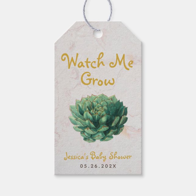 Succulent Watch Me Grow Botanical Baby Dusche Geschenkanhänger (Vorderseite)