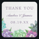 Succulent Wedding Danke Stickers | Lavendel<br><div class="desc">Diese eleganten, personalisierten Aufkleber sind mit Aquarellfarben-Blume in Lavendel lila, grau, minzgrün, aqua und waldgrün ausgestattet. Verwenden Sie als Gunst Aufkleber, Umschlag Aufkleber und mehr!</div>