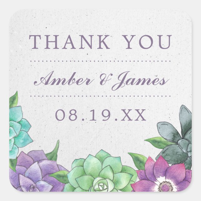Succulent Wedding Danke Stickers | Lavendel (Vorderseite)