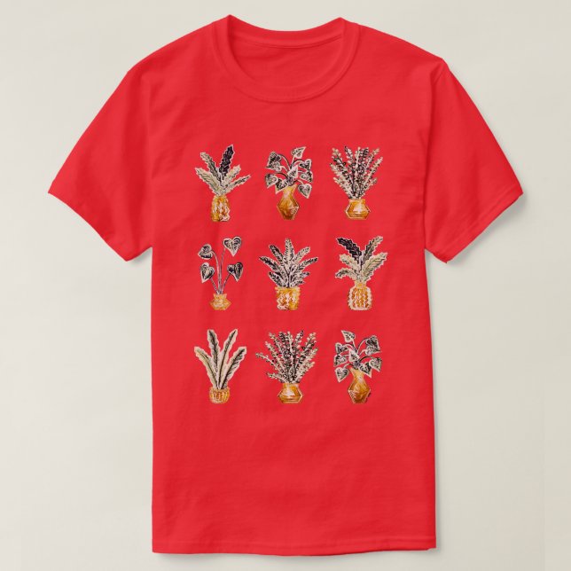 Succulents and Cactus Pottery PRINT Gold Planters T-Shirt (Design vorne)