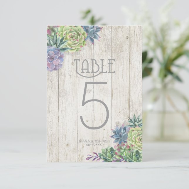 Succulents and Rustic Wood Tischnummern ID515 (Stehend Vorderseite)