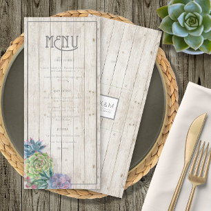 Succulents and Rustic Wood Wedding Menu ID515 Menükarte