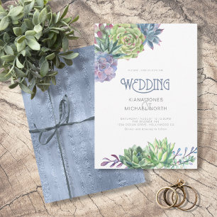 Succulents and Sparkle Wedding Blue ID515 Einladung