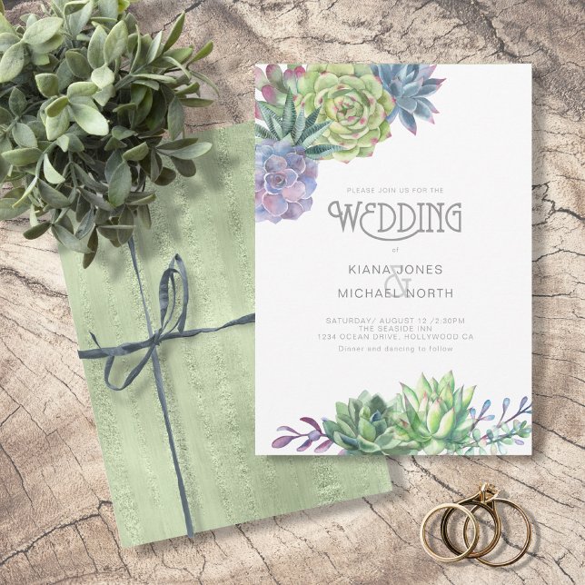 Succulents and Sparkle Wedding Green ID515 Einladung (Von Creator hochgeladen)