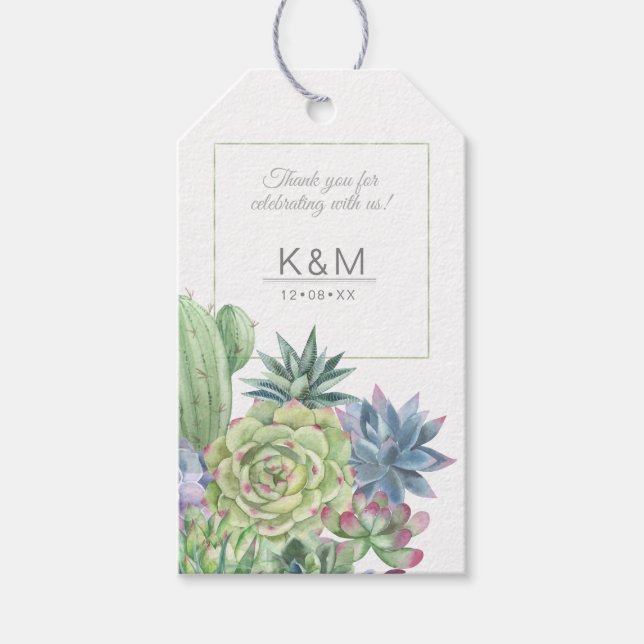 Succulents and Sparkle Wedding Green ID515 Geschenkanhänger (Vorderseite)