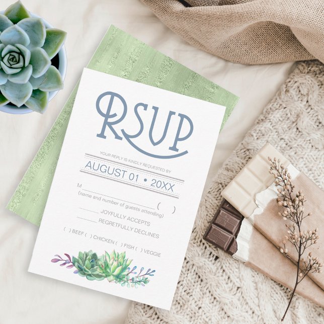 Succulents and Sparkle Wedding RSVP Green ID515 (Von Creator hochgeladen)