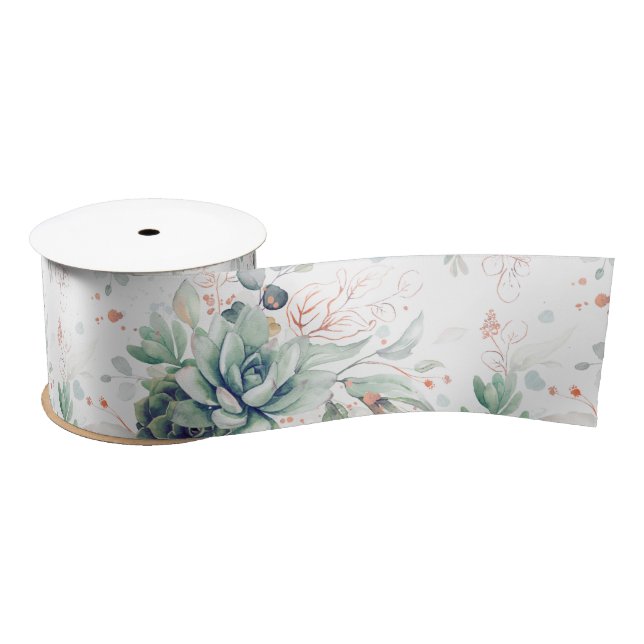 Succulents Blätter Grüne Elegante Botanische Archi Satinband (Spule)
