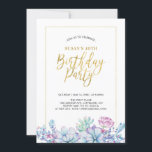 Succulents Blume & Gold Erwachsene 50. Geburtstags Einladung<br><div class="desc">Feiern Sie Ihren besonderen Tag mit diesem stilvollen,  modernen Geburtstagsgeschenk. Dieses Design zeichnet sich durch schicken Goldrahmen und Typografie mit schönen Aquarellfarben-Sukkulenten-Muster aus.</div>