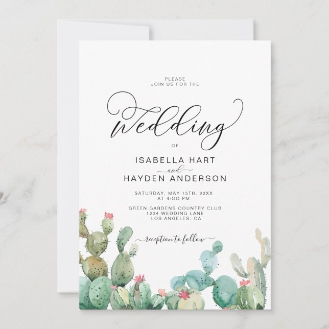 Succulents Cactus Boho Cacti Wüste Wedding Einladung (Vorderseite)