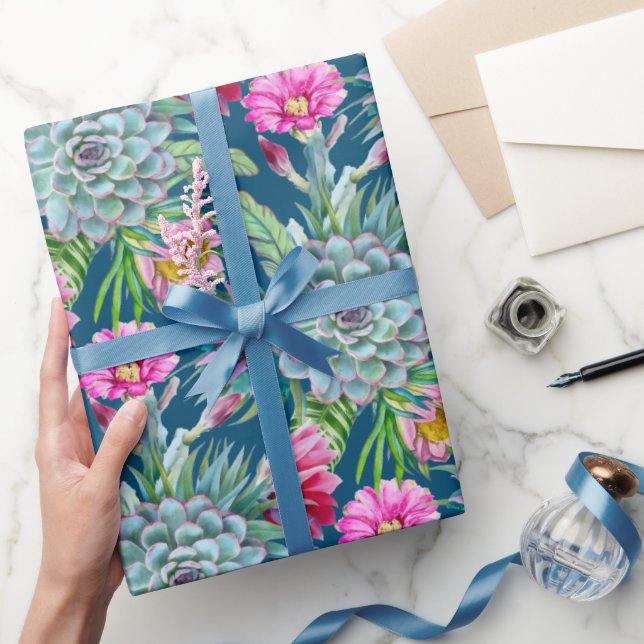 Succulents Echeveria Cactus Blume Pattern Geschenkpapier (Schenken)