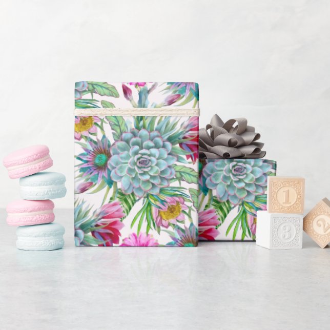 Succulents Echeveria Cactus Blume Pattern Geschenkpapier (Babyparty)