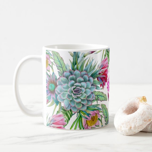 Succulents Echeveria Cactus Blume Pattern Kaffeetasse (Mit Donut)