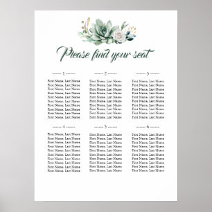 Succulents Elegante Hochzeitssessendiagramme Poster