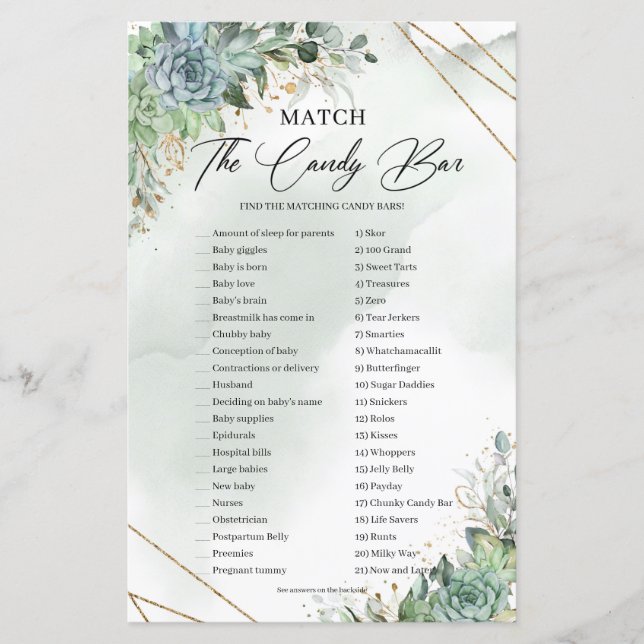 Succulents eucalyptus gold Matte The Candy Bar (Vorderseite)