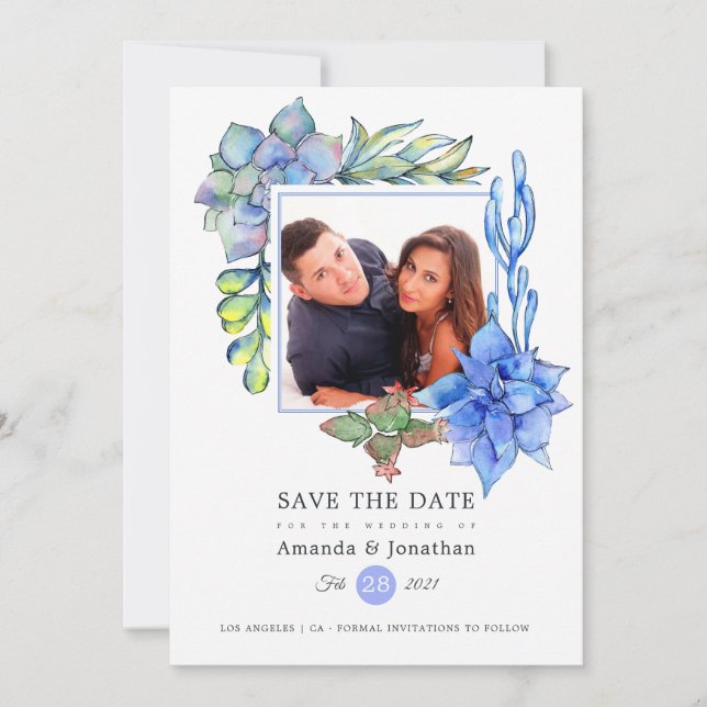 Succulents Foto Wedding Save The Date (Vorderseite)