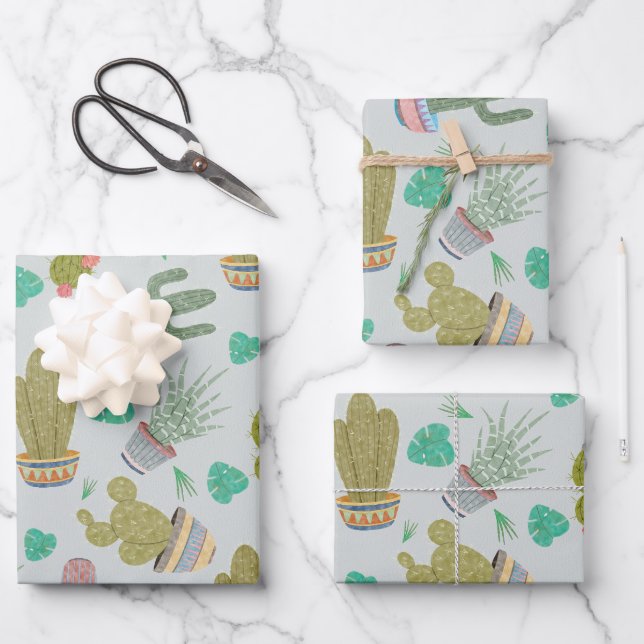 Succulents Gift Wrapping Paper Geschenkpapier Set (Vorderseite)