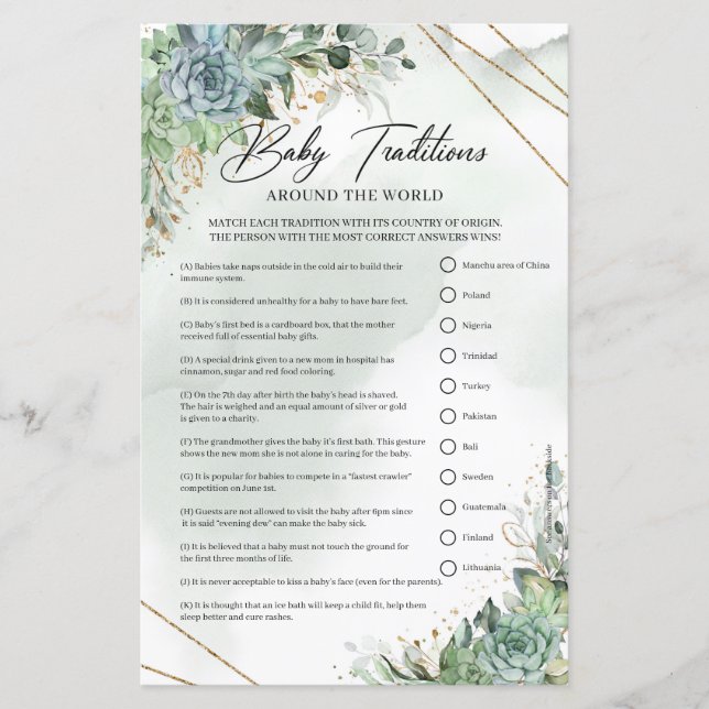 Succulents gold Baby Traditionen auf der ganzen We (Vorderseite)