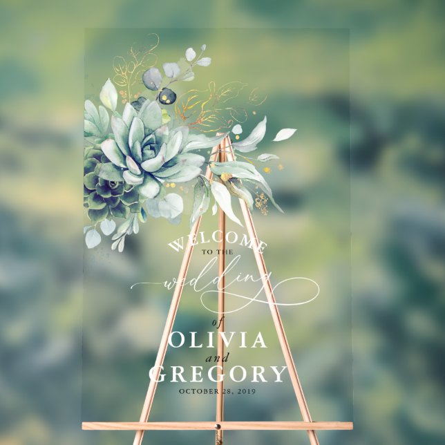 Succulents Gold Blätter Grüne Hochzeit Willkommen Acrylschild (Neutral)