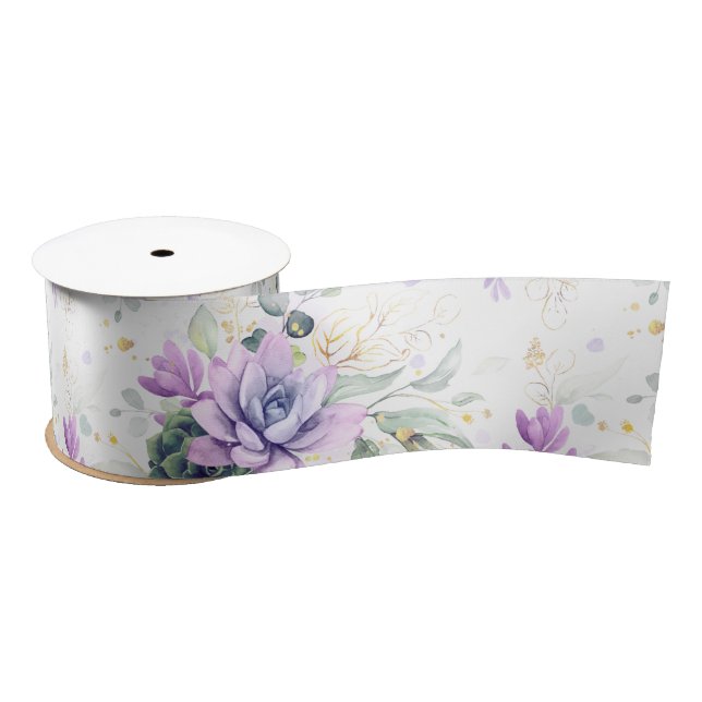 Succulents Gold Blätter Grüne Landschaft Elegant B Satinband (Spule)